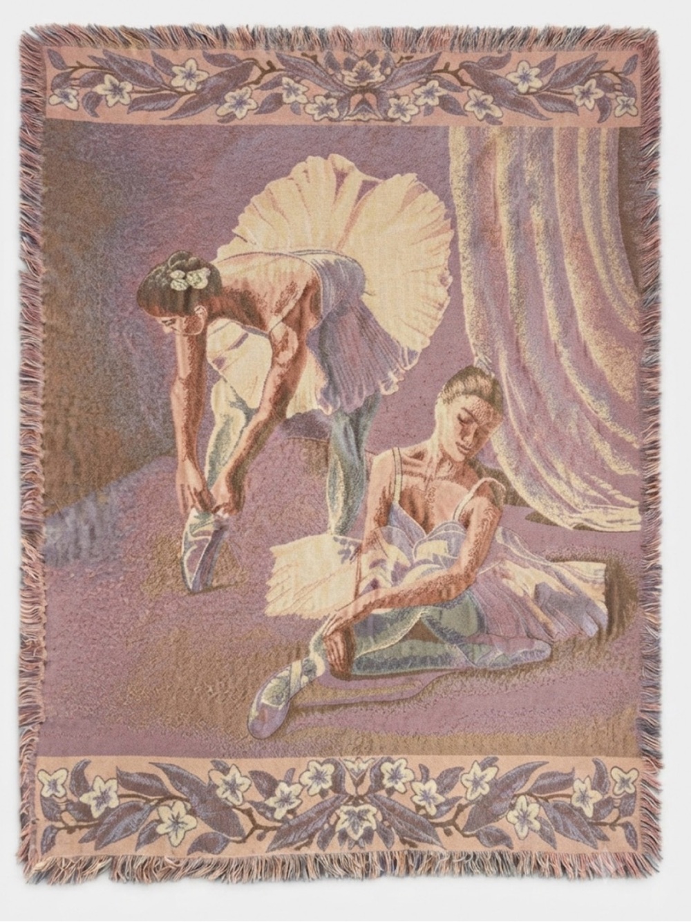 Goodwin Weavers Ballerina Tapestry Throw Blanket 100% Cotton No Stains Vintage